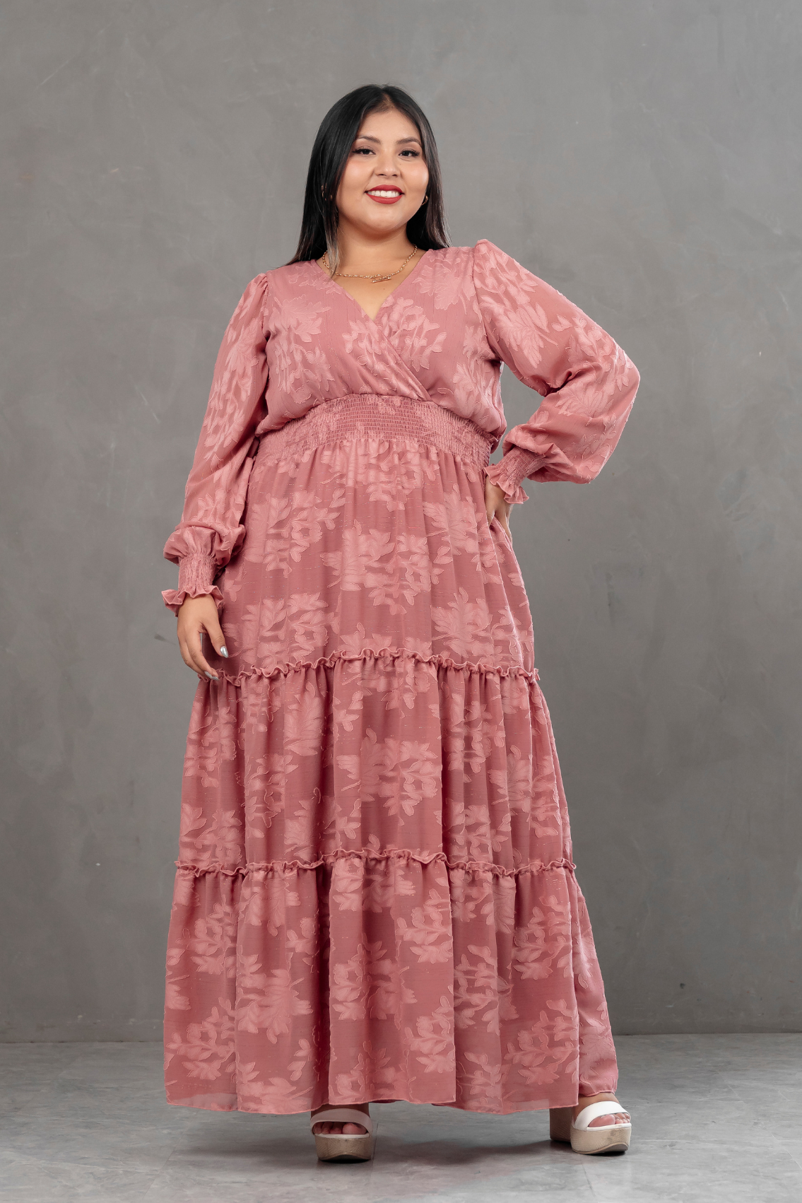 Maxivestido manga larga de gasa Amarisse