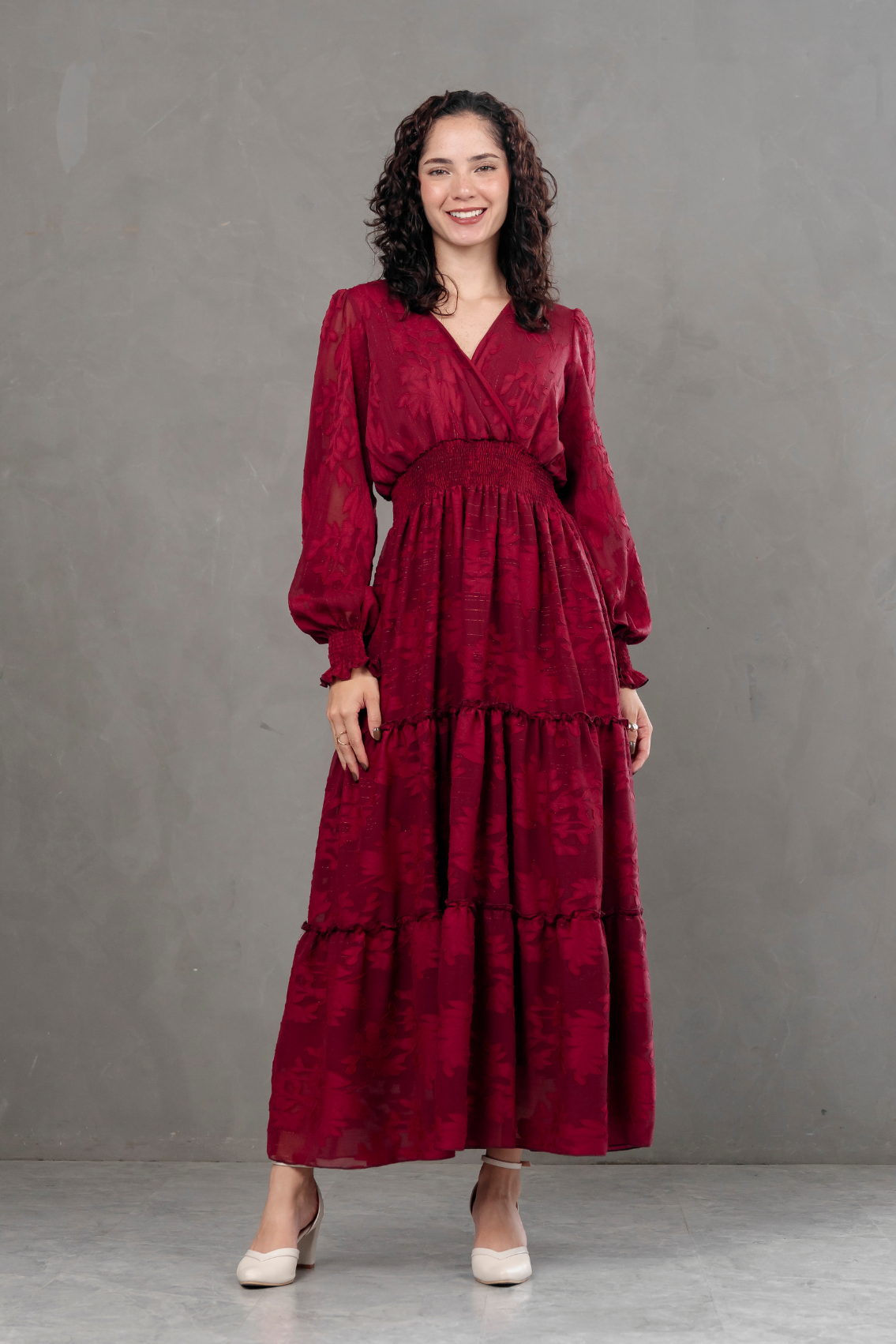 Maxivestido manga larga de gasa Amarisse