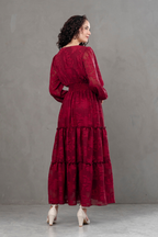 Maxivestido manga larga de gasa Amarisse