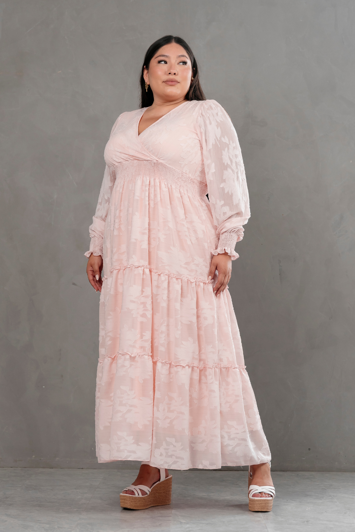 Maxivestido manga larga de gasa Amarisse