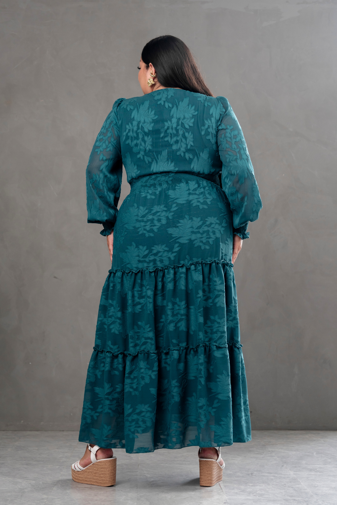 Maxivestido manga larga de gasa Amarisse