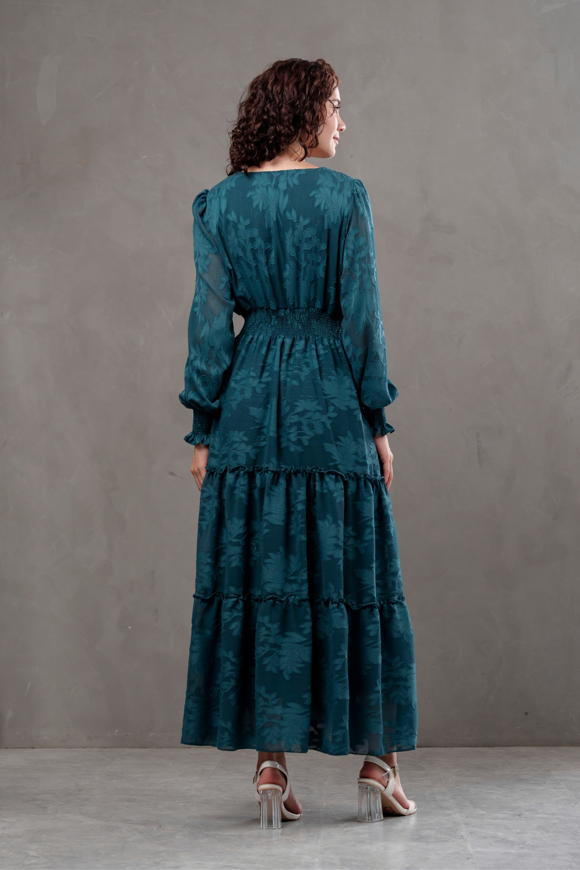 Maxivestido manga larga de gasa Amarisse