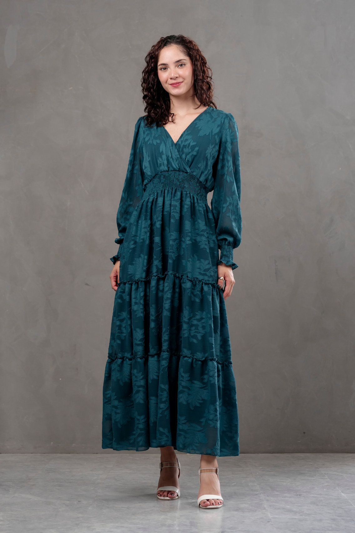 Maxivestido manga larga de gasa Amarisse