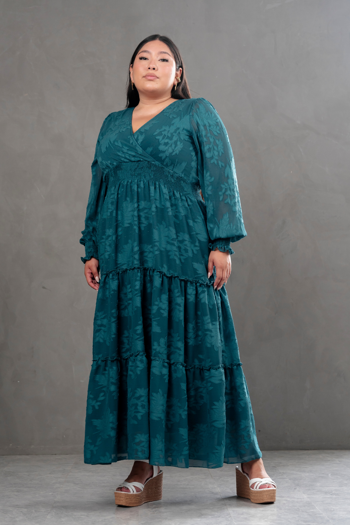 Maxivestido manga larga de gasa Amarisse