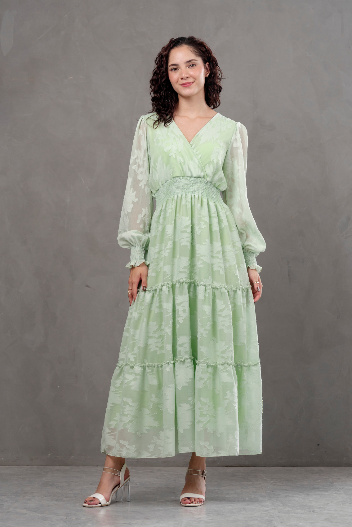 Maxivestido manga larga de gasa Amarisse