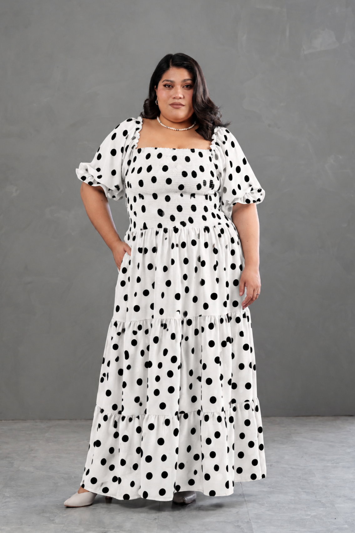 Maxivestido Gabriela Polka Dots Blanco