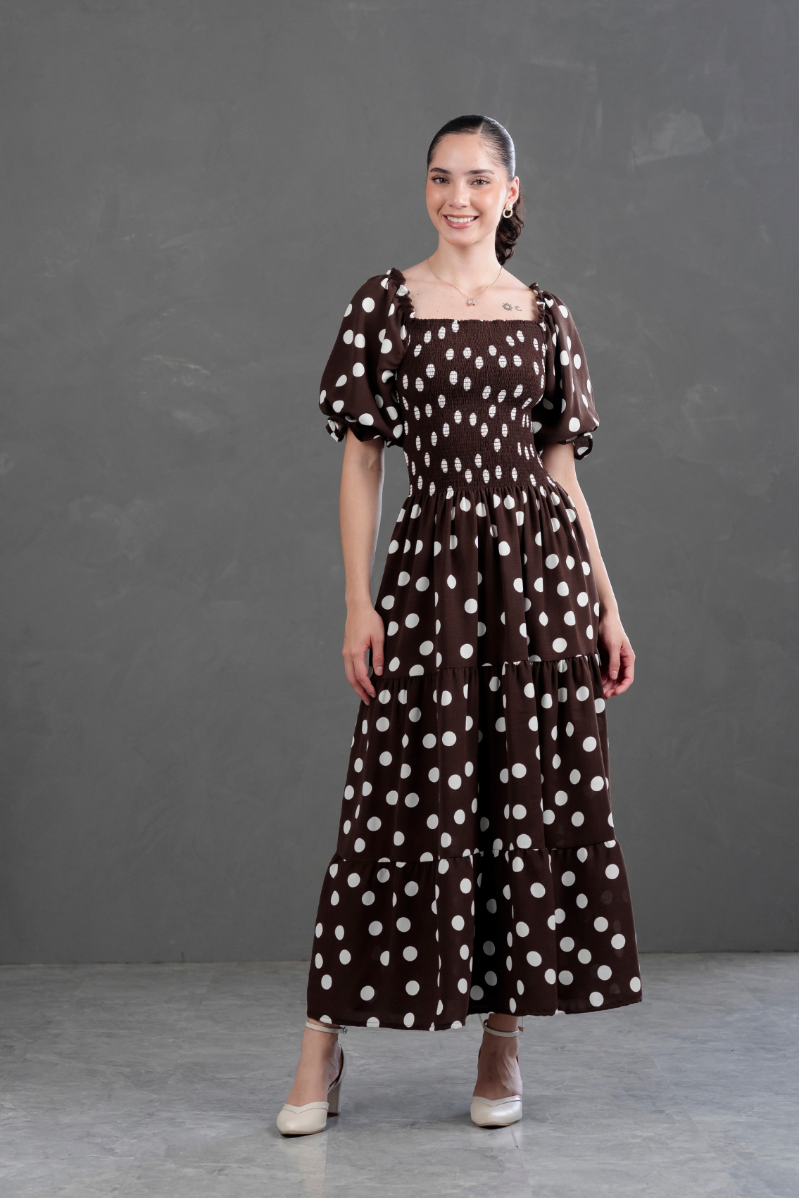 Maxivestido Gabriela Polka Dots Marrón