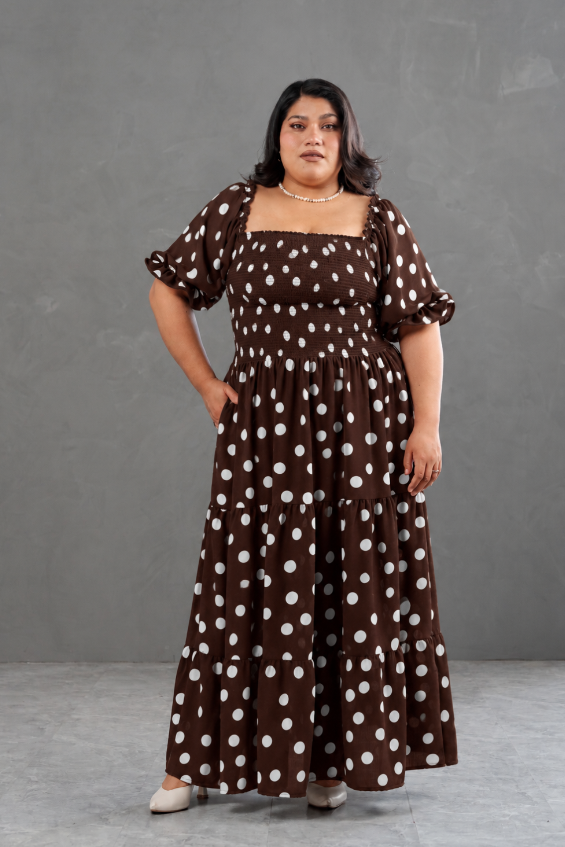 Maxivestido Gabriela Polka Dots Marrón