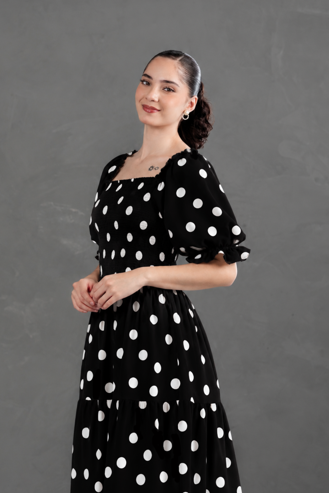 Maxivestido Gabriela Polka Dots Negro