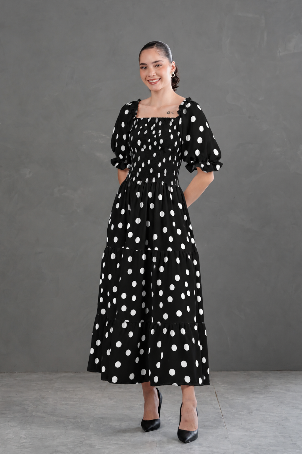 Maxivestido Gabriela Polka Dots Negro