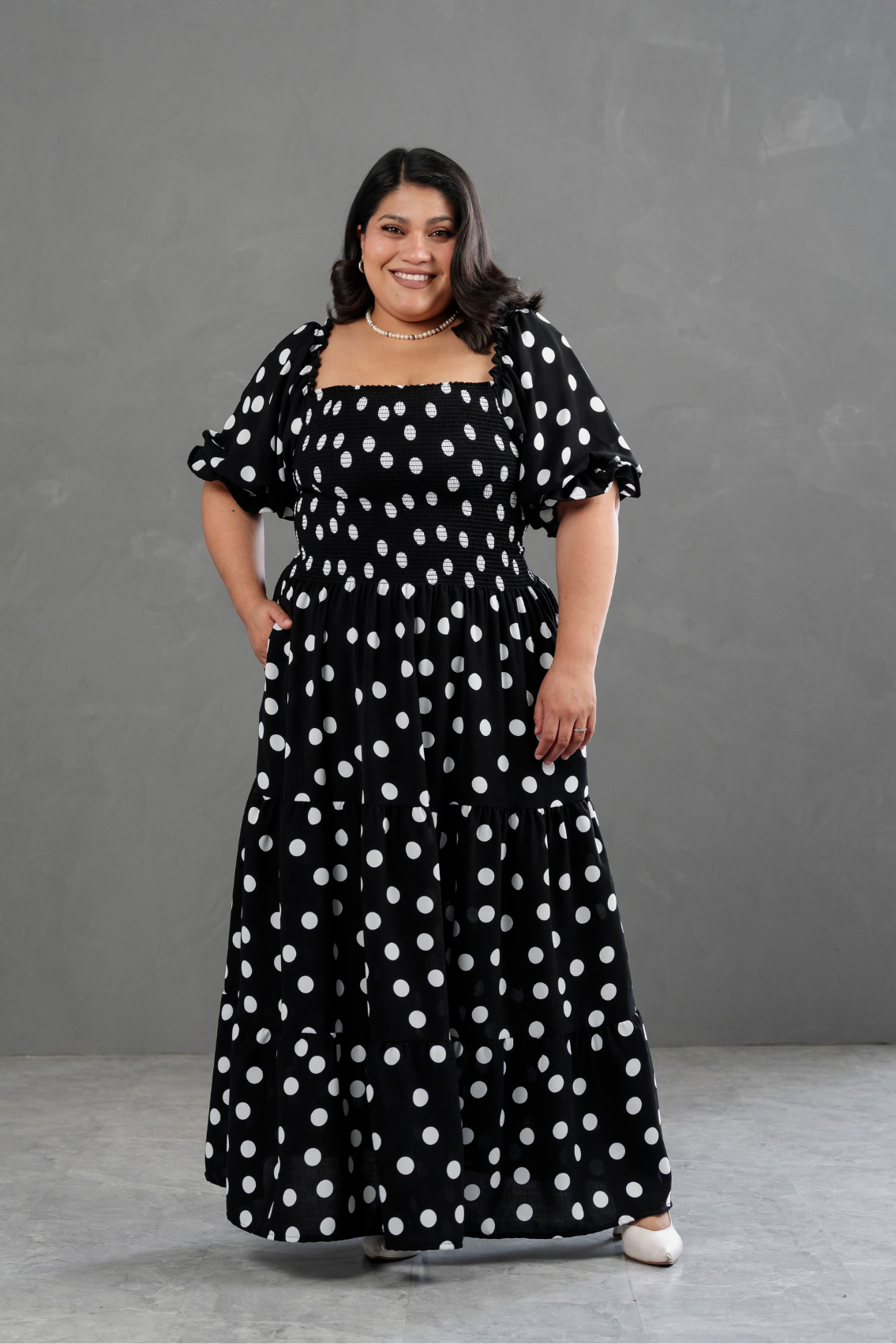 Maxivestido Gabriela Polka Dots Negro