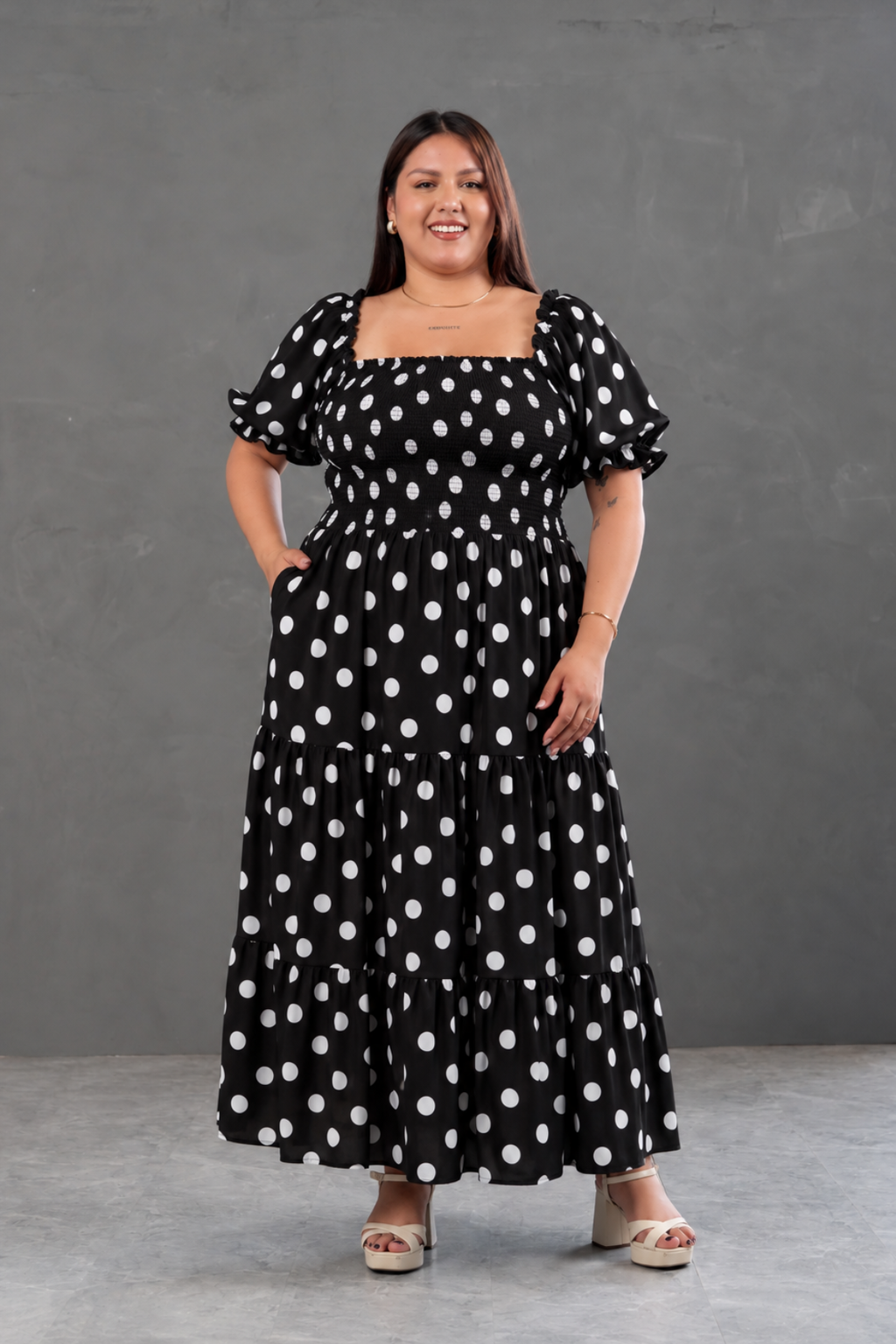 Maxivestido Gabriela Polka Dots Negro