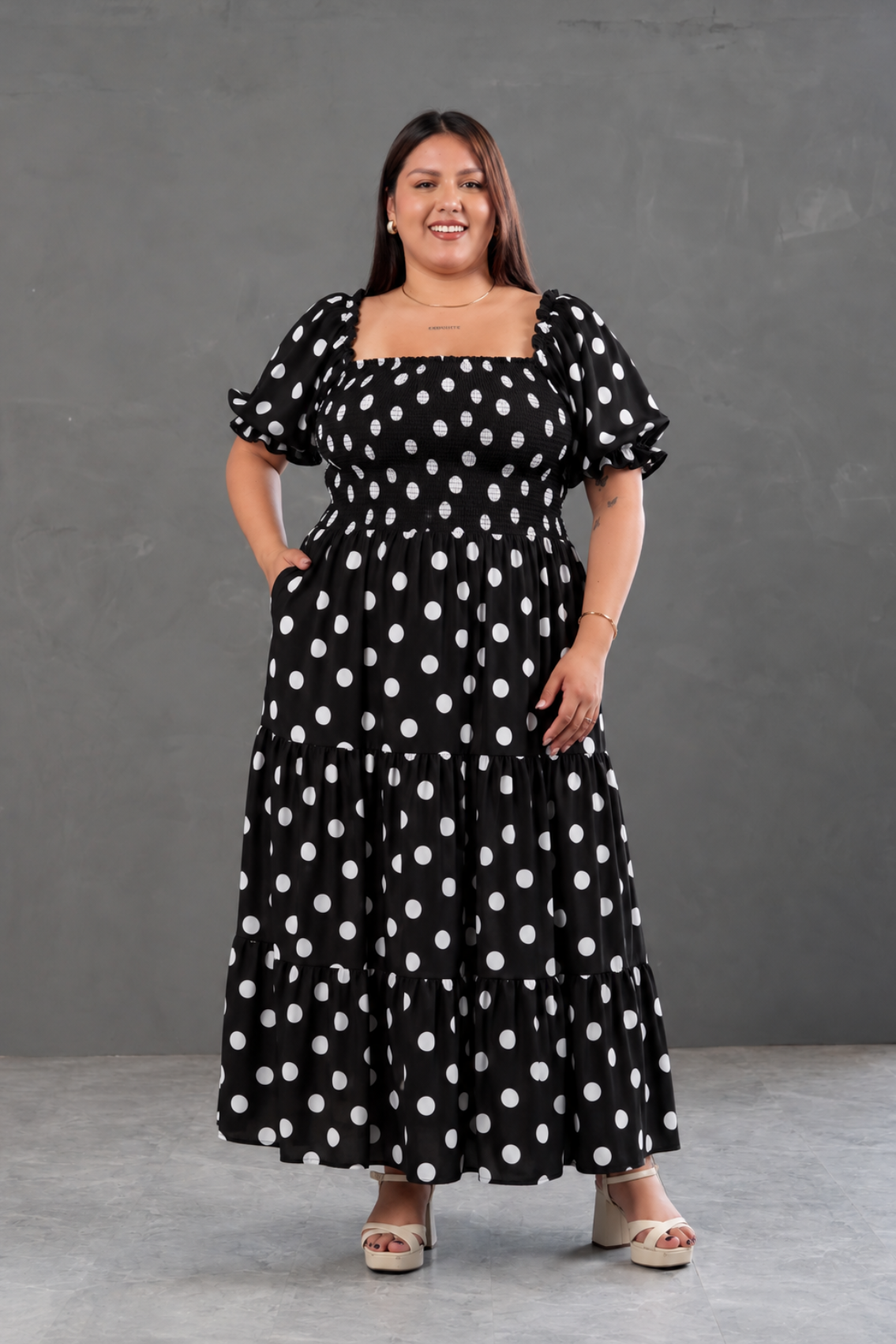 Maxivestido Gabriela Polka Dots Negro