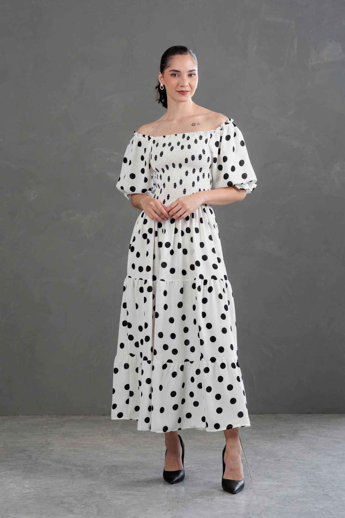 Maxivestido Gabriela Polka Dots Blanco