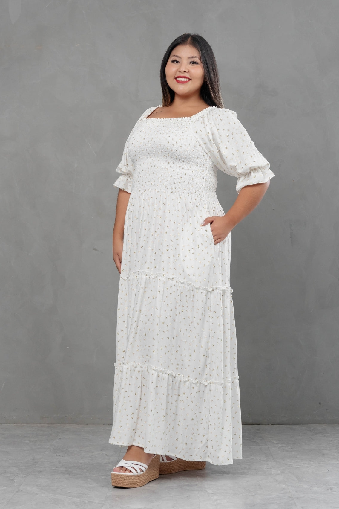 Maxivestido Gabriela mangas abullonadas