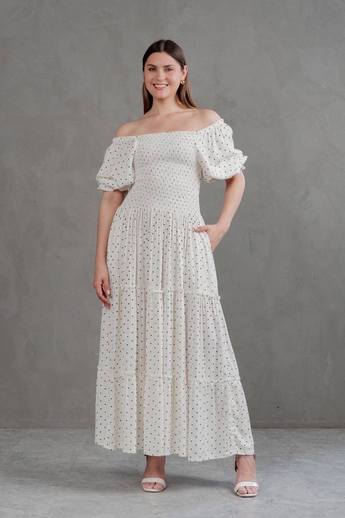 Maxivestido Gabriela Polka blanco