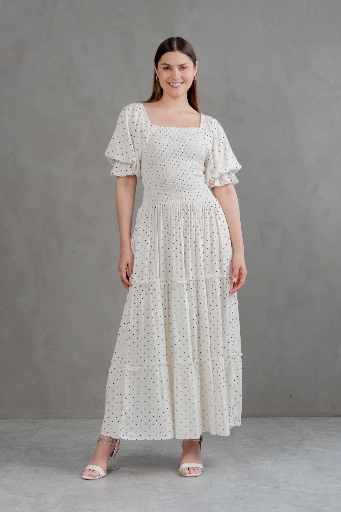 Maxivestido Gabriela Polka blanco