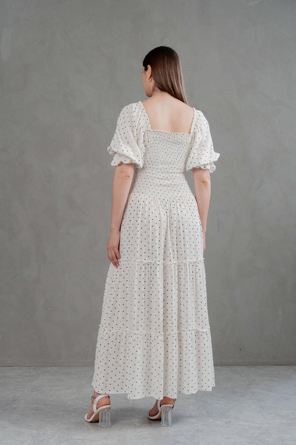 Maxivestido Gabriela Polka blanco