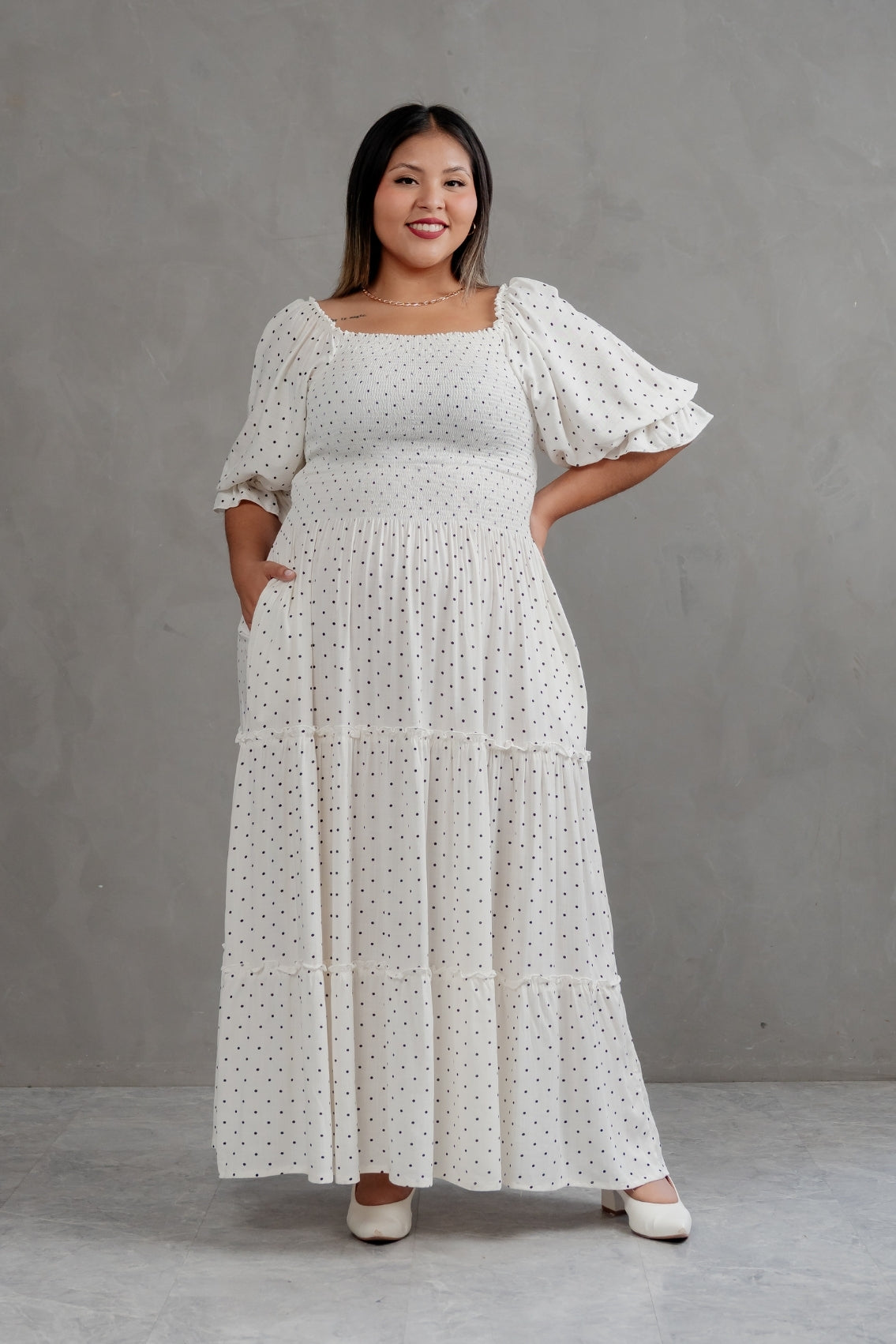 Maxivestido Gabriela Polka blanco