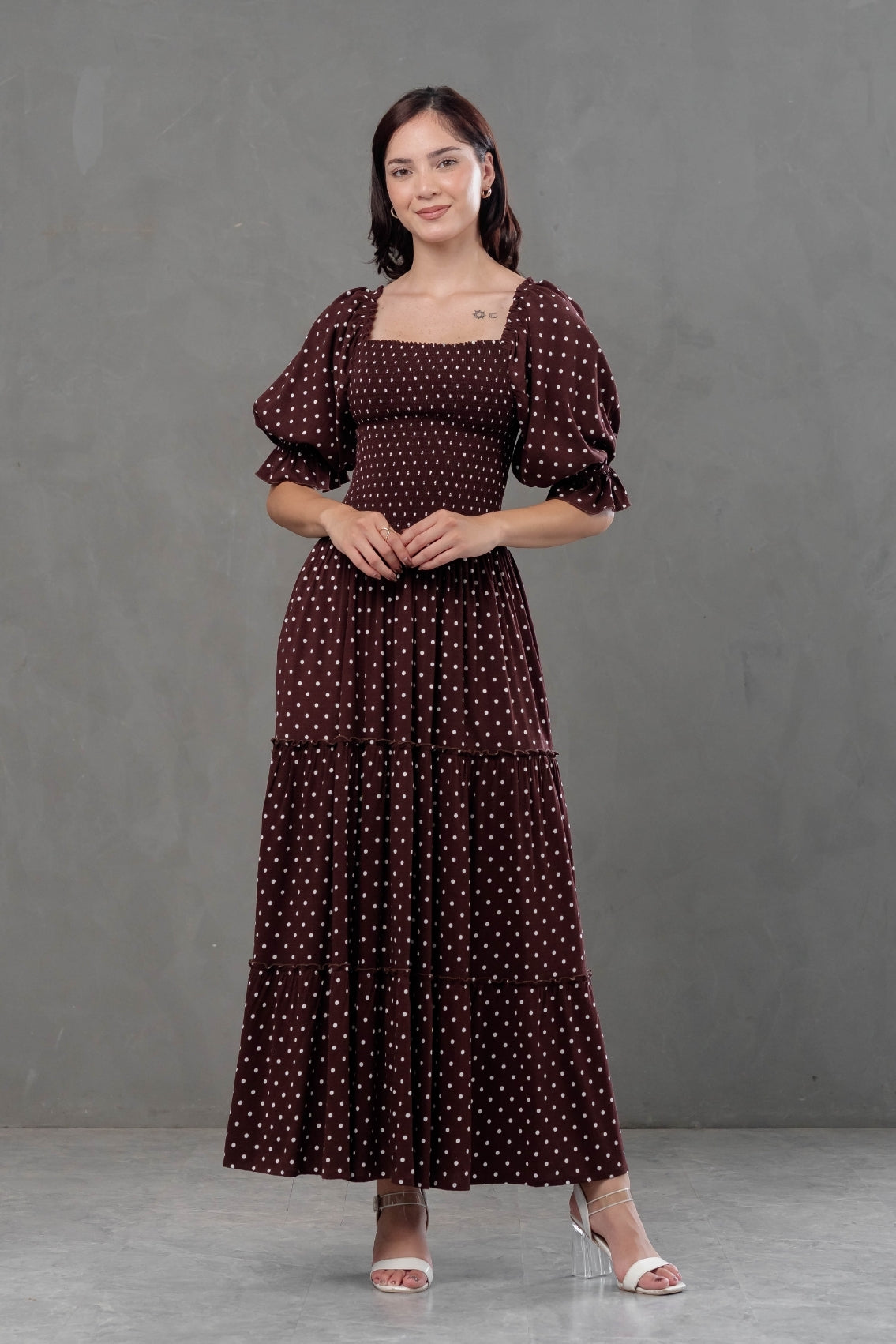 Maxivestido Gabriela Polka marrón