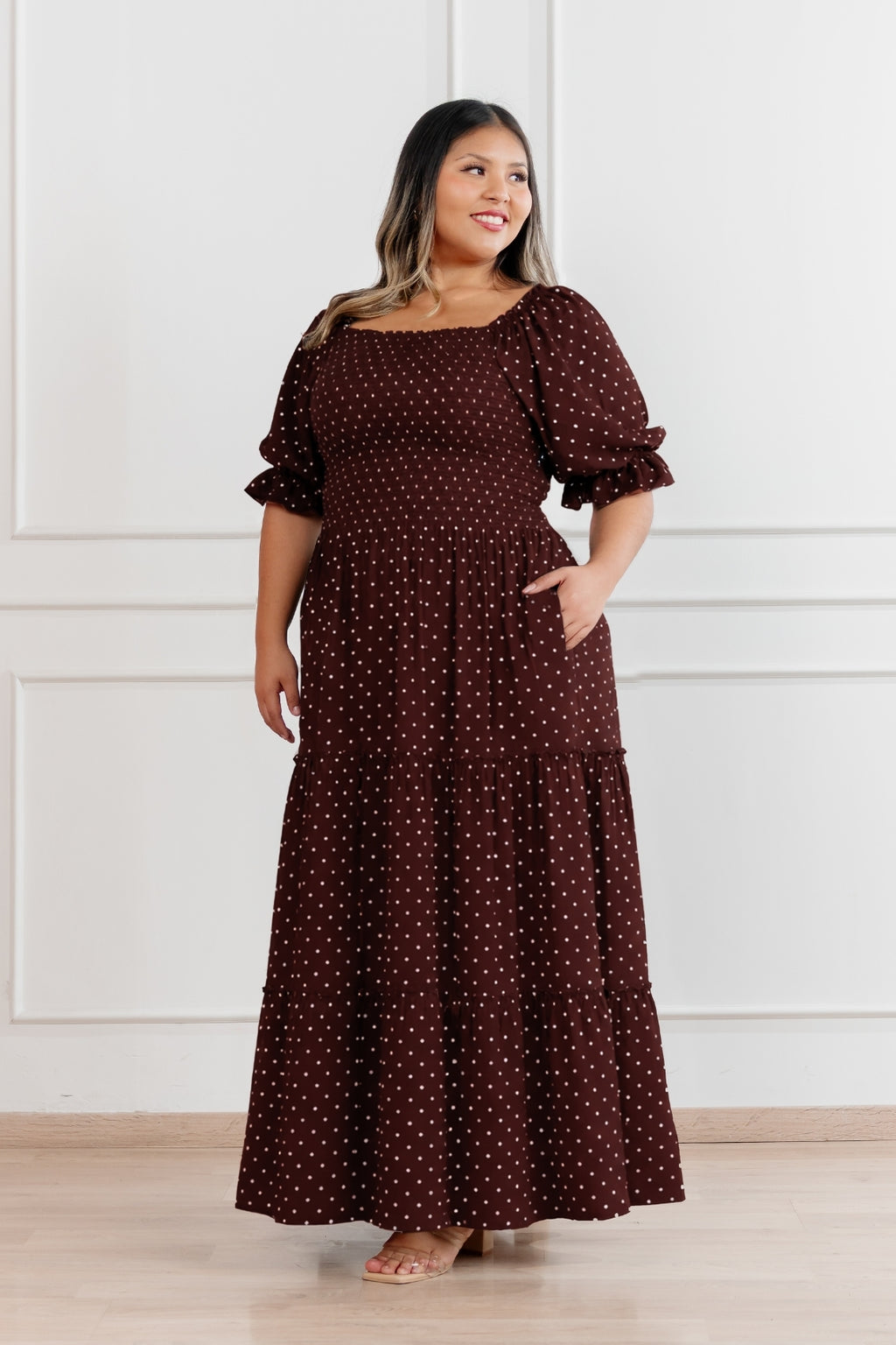 Maxivestido Gabriela Polka marrón