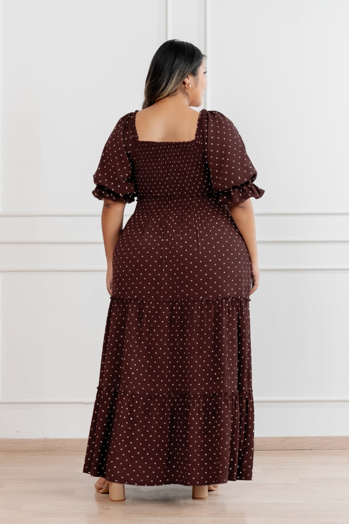 Maxivestido Gabriela Polka marrón