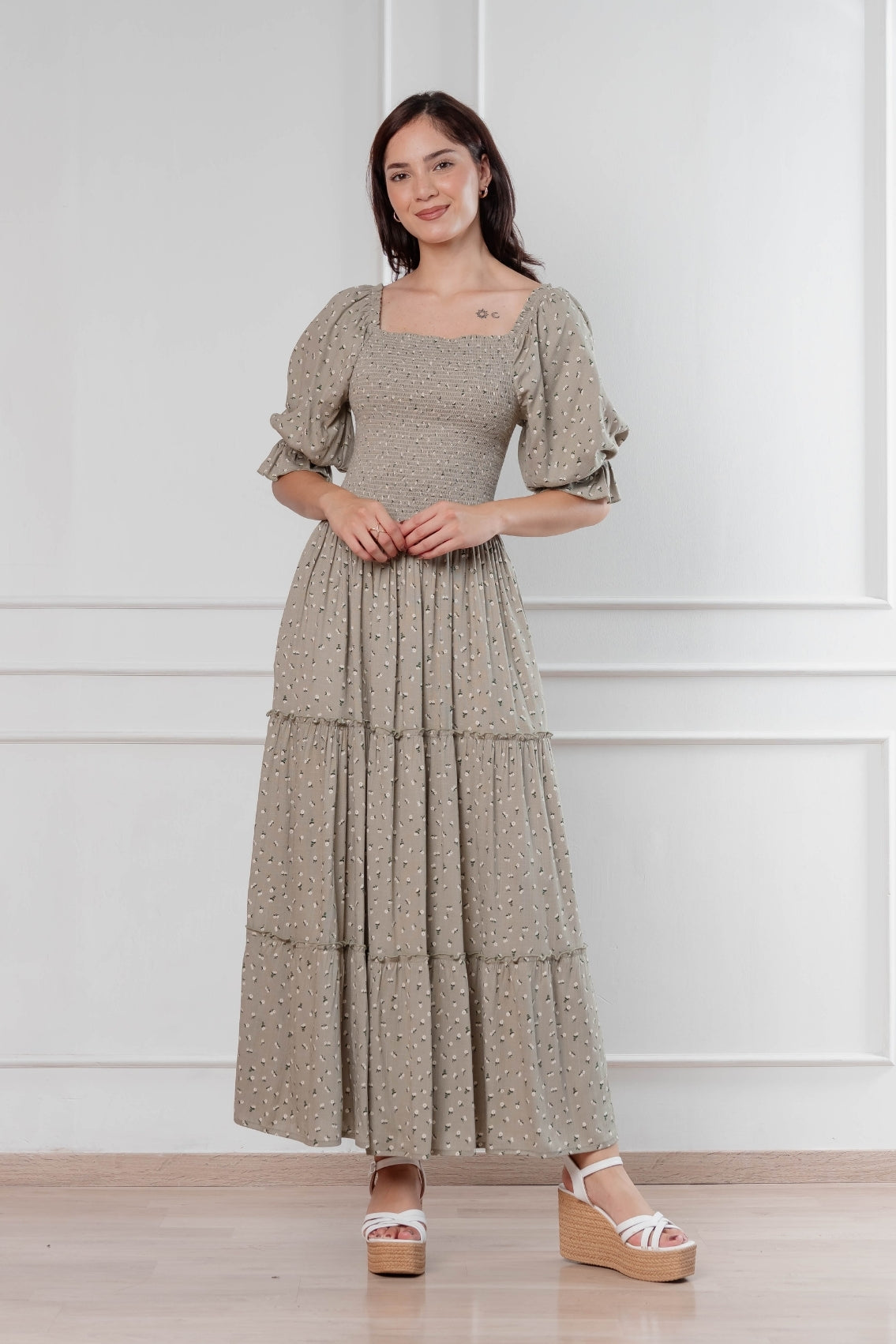 Maxivestido Gabriela mangas abullonadas