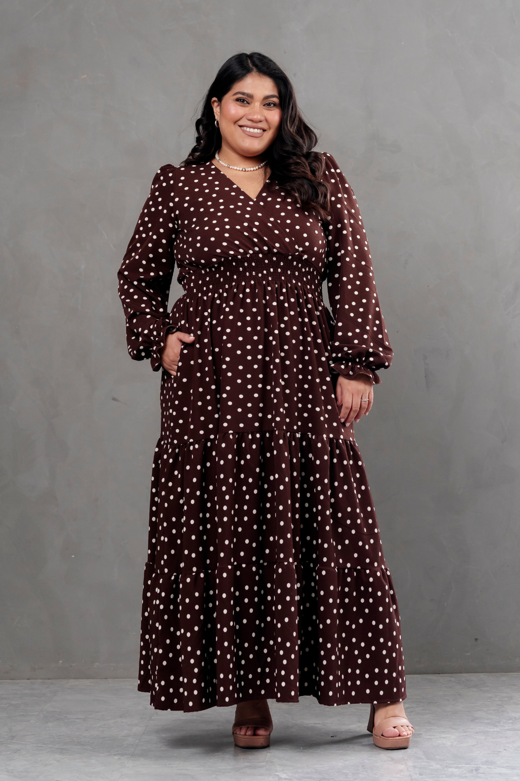 Maxivestido Lara Polka Dots marron