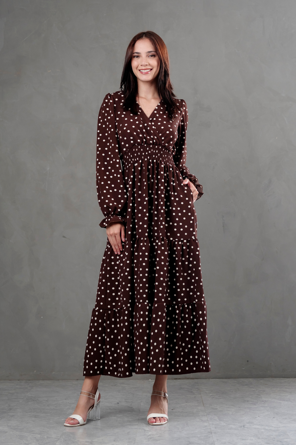 Maxivestido Lara Polka Dots marron