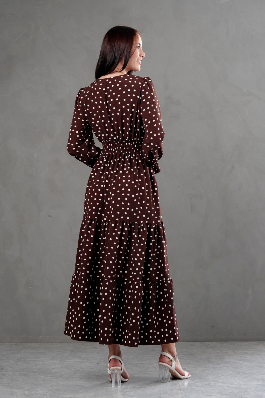Maxivestido Lara Polka Dots marron