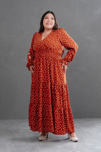 Maxivestido manga larga Lara Polka Dots Lacre
