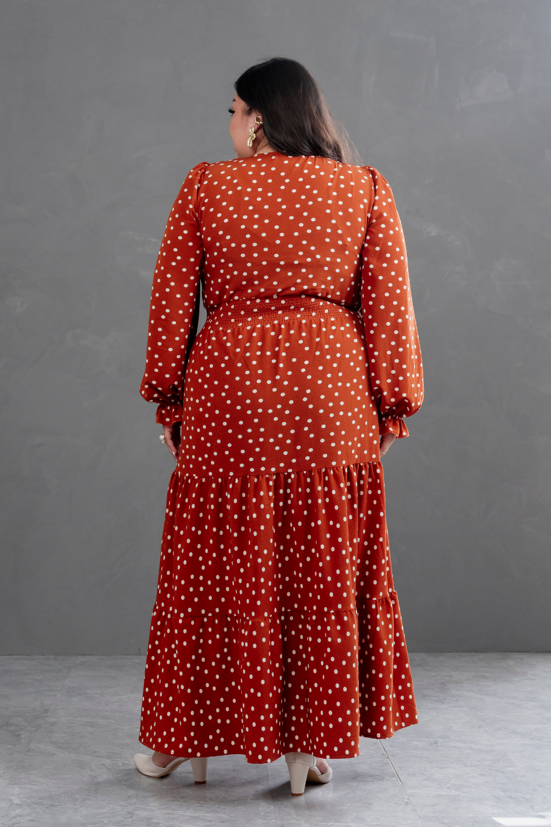 Maxivestido manga larga Lara Polka Dots Lacre
