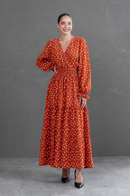 Maxivestido manga larga Lara Polka Dots Lacre