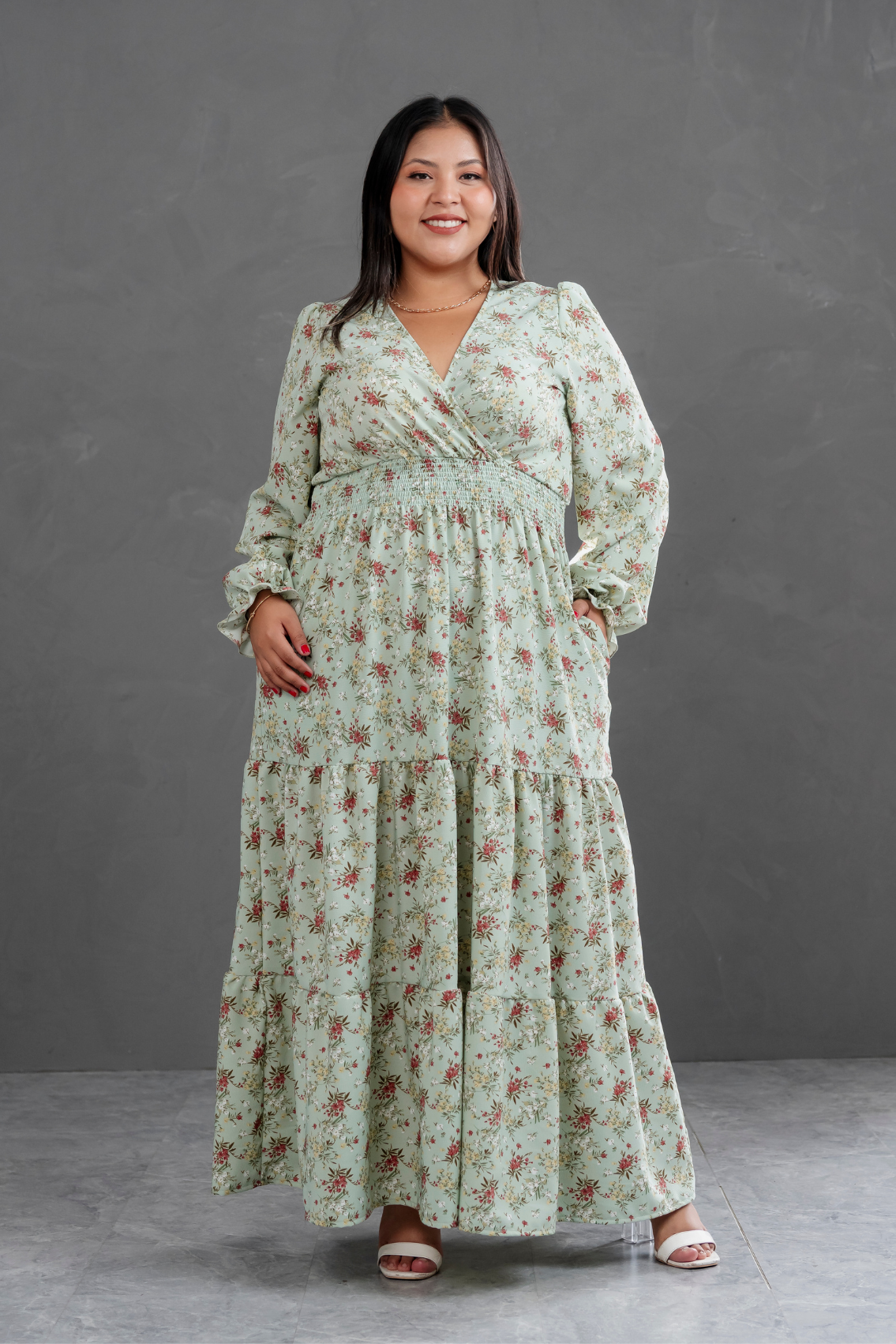 Maxivestido manga larga Lara Flores