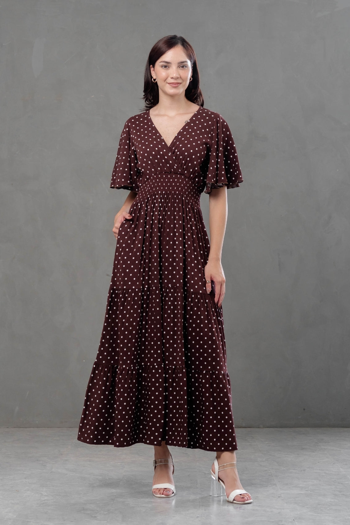 Maxivestido Naira Polka marron