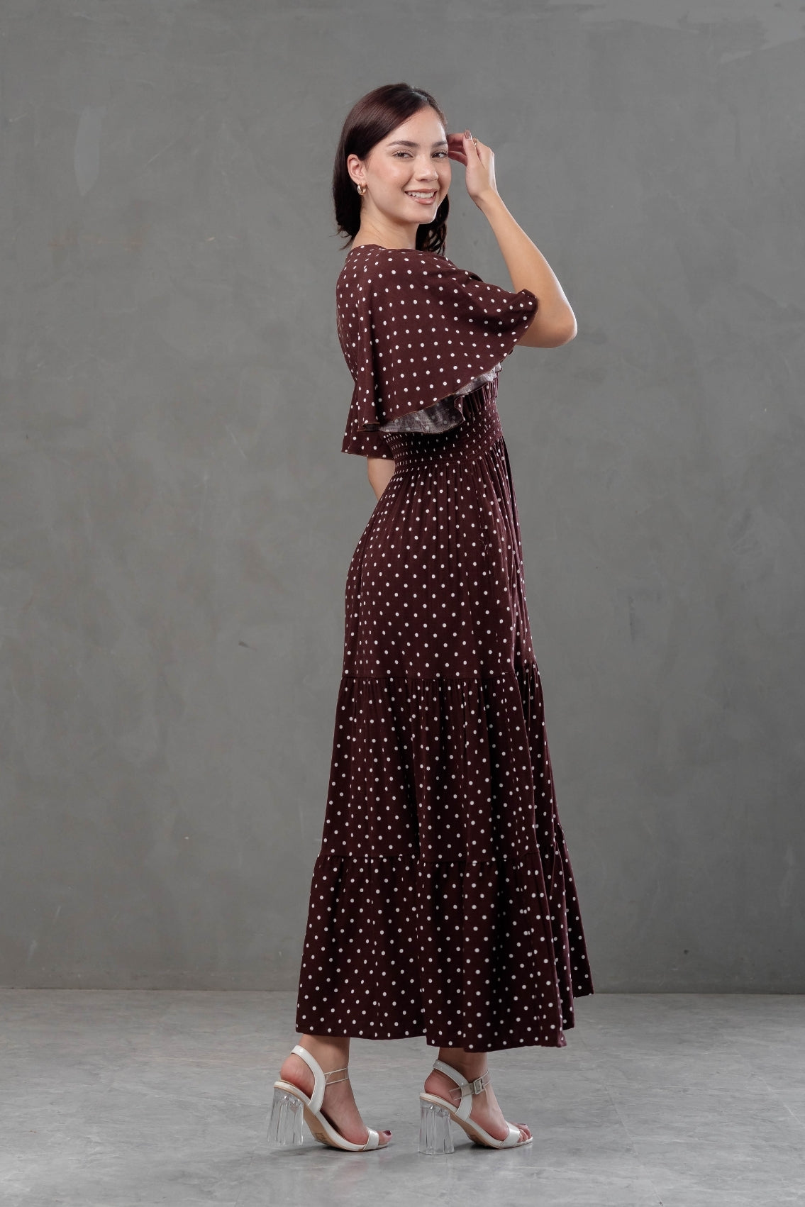 Maxivestido Naira Polka marron