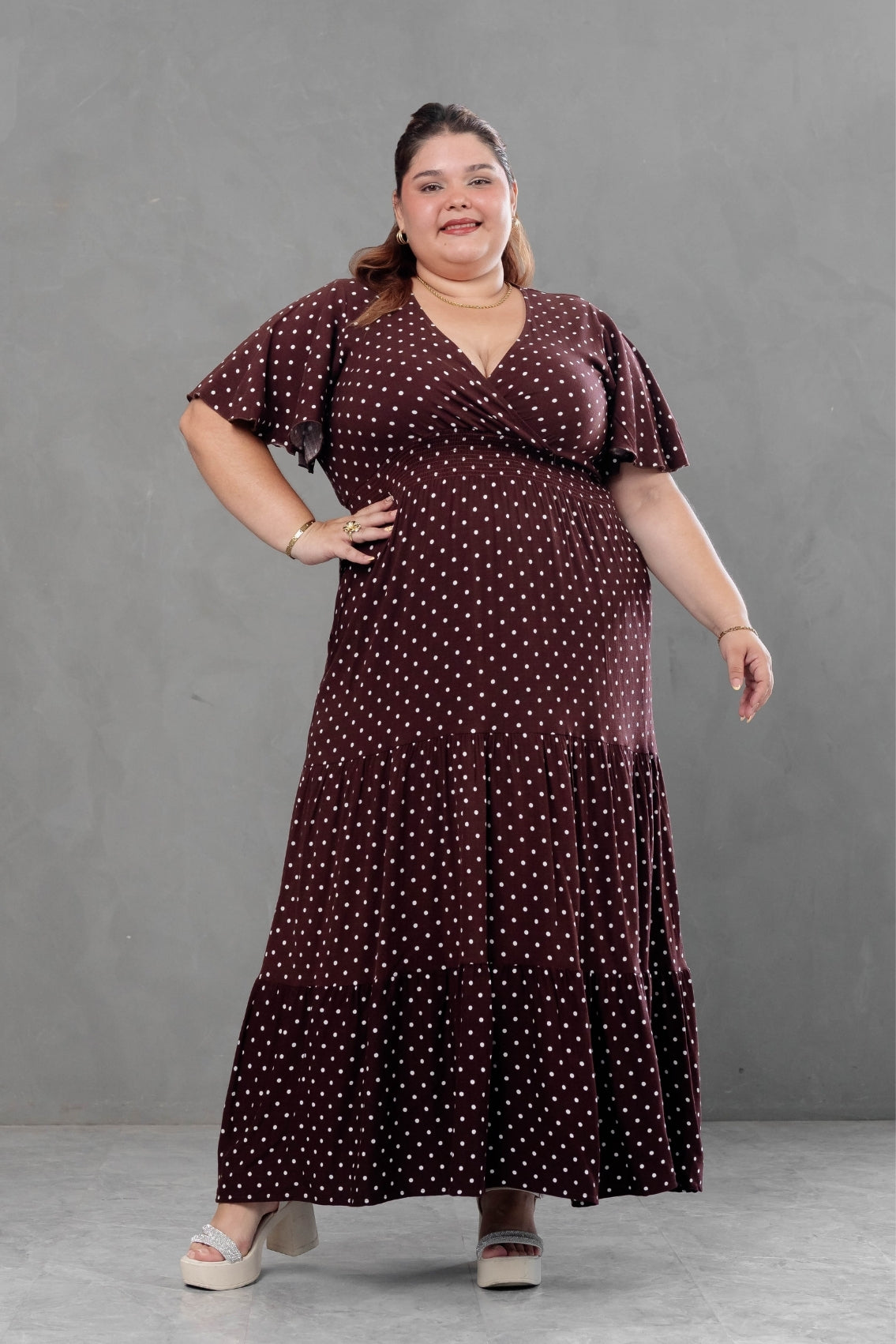 Maxivestido Naira Polka marron