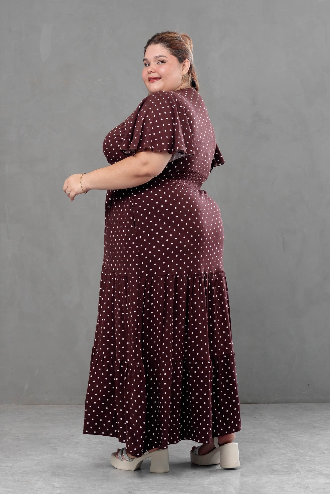 Maxivestido Naira Polka marron