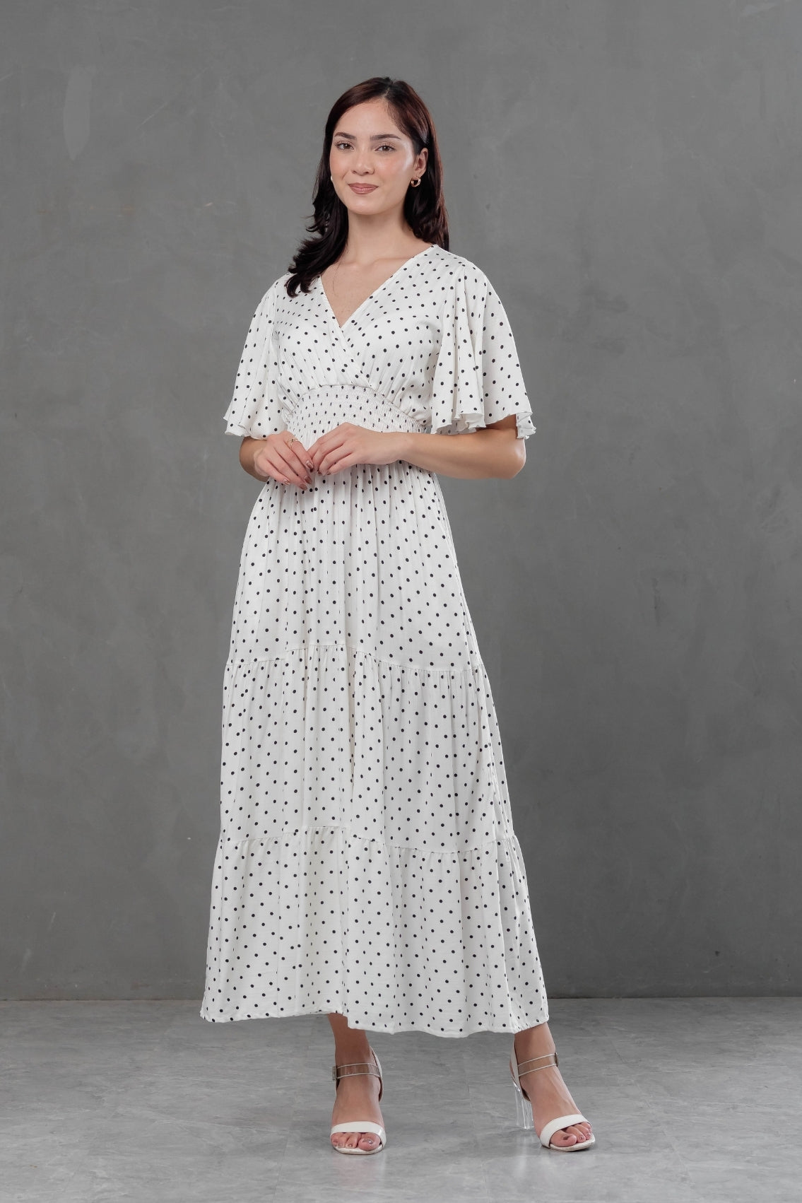 Maxivestido Naira Polka blanco