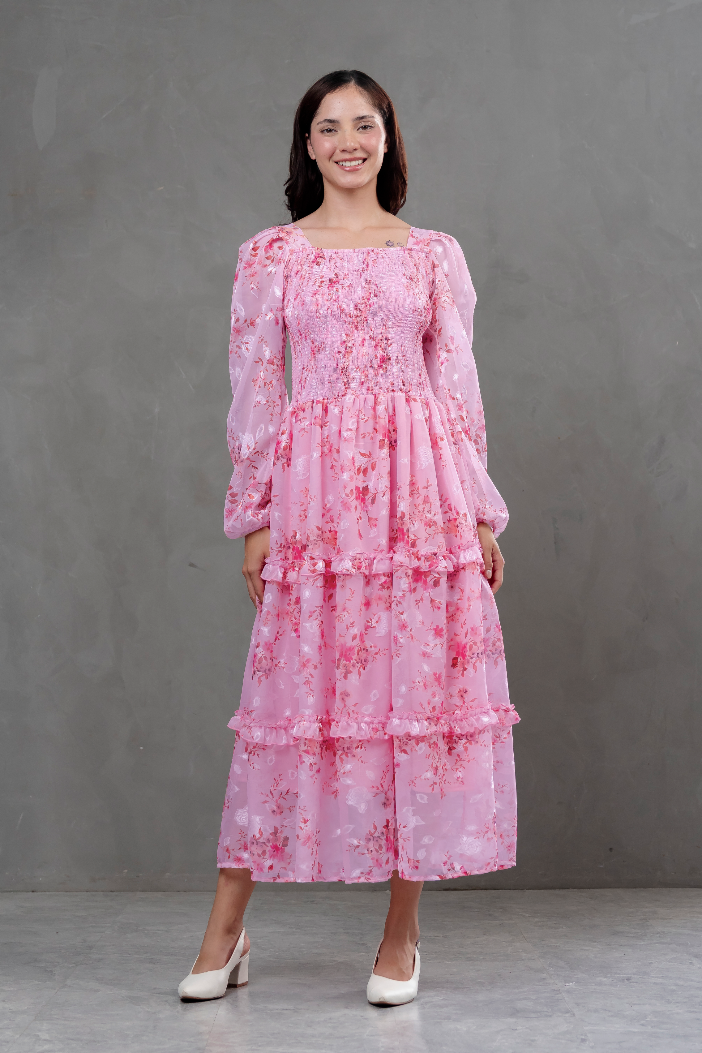 Vestido de gasa Amelia manga larga