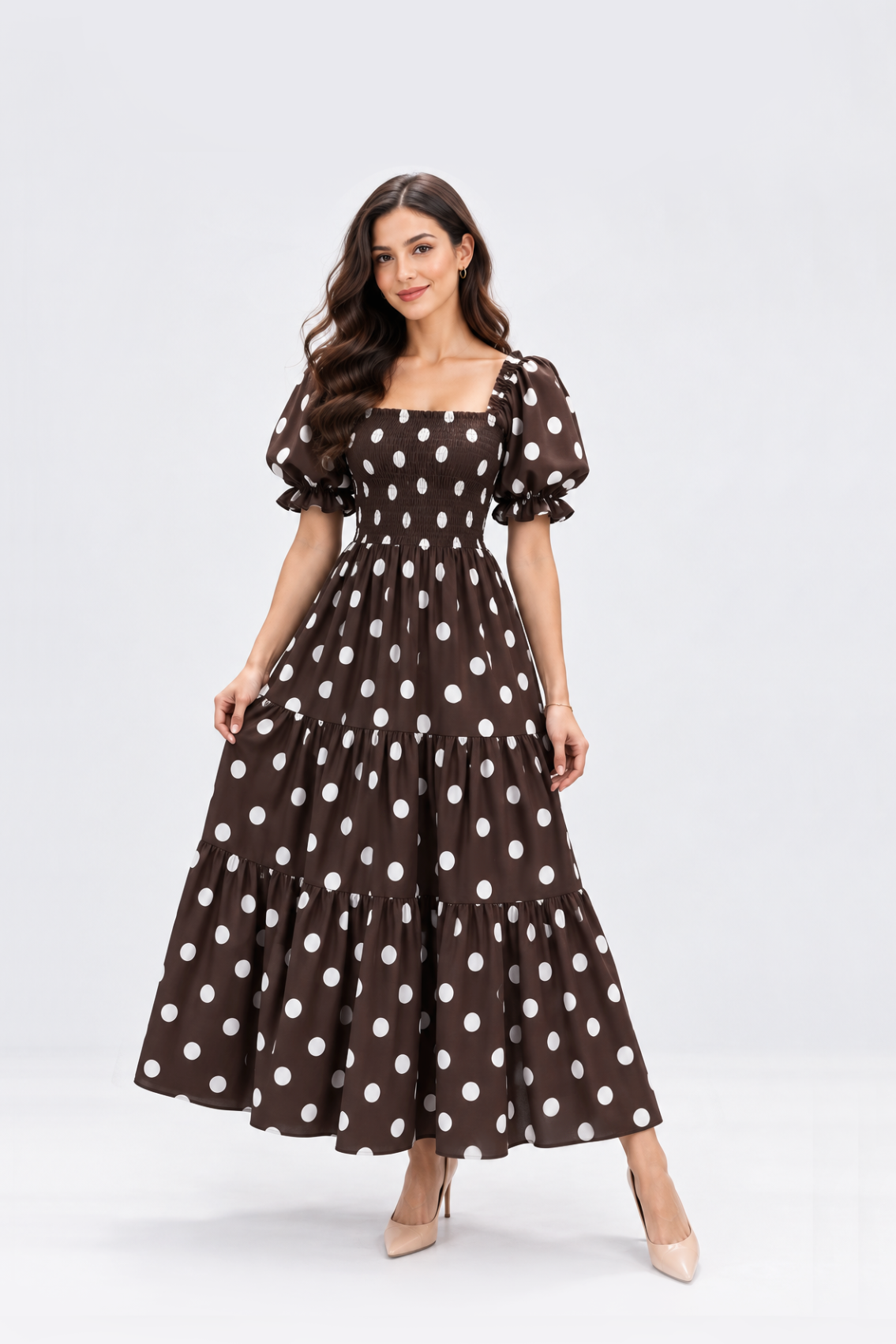Maxivestido Gabriela Polka Dots Marrón