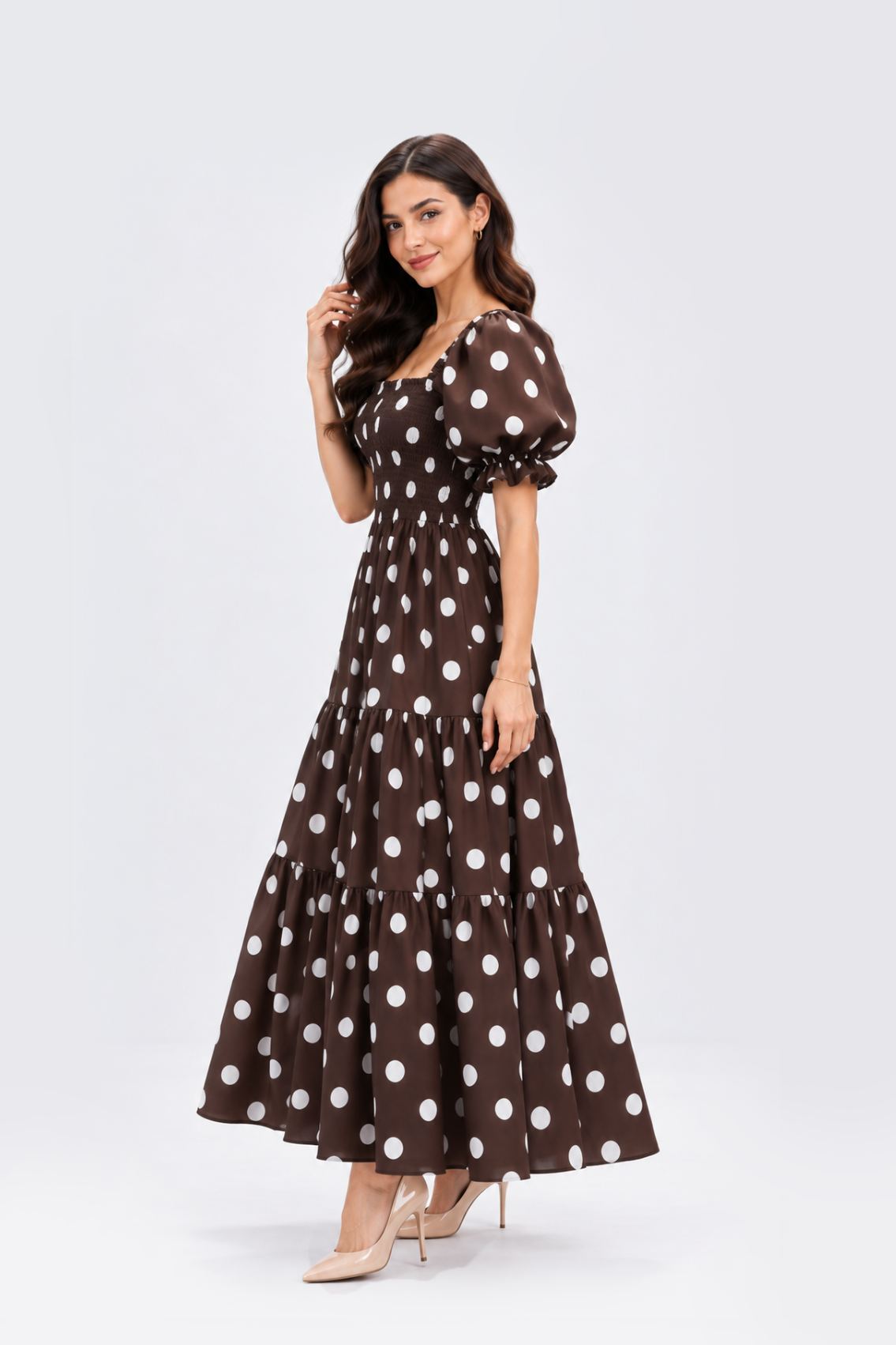 Maxivestido Gabriela Polka Dots Marrón
