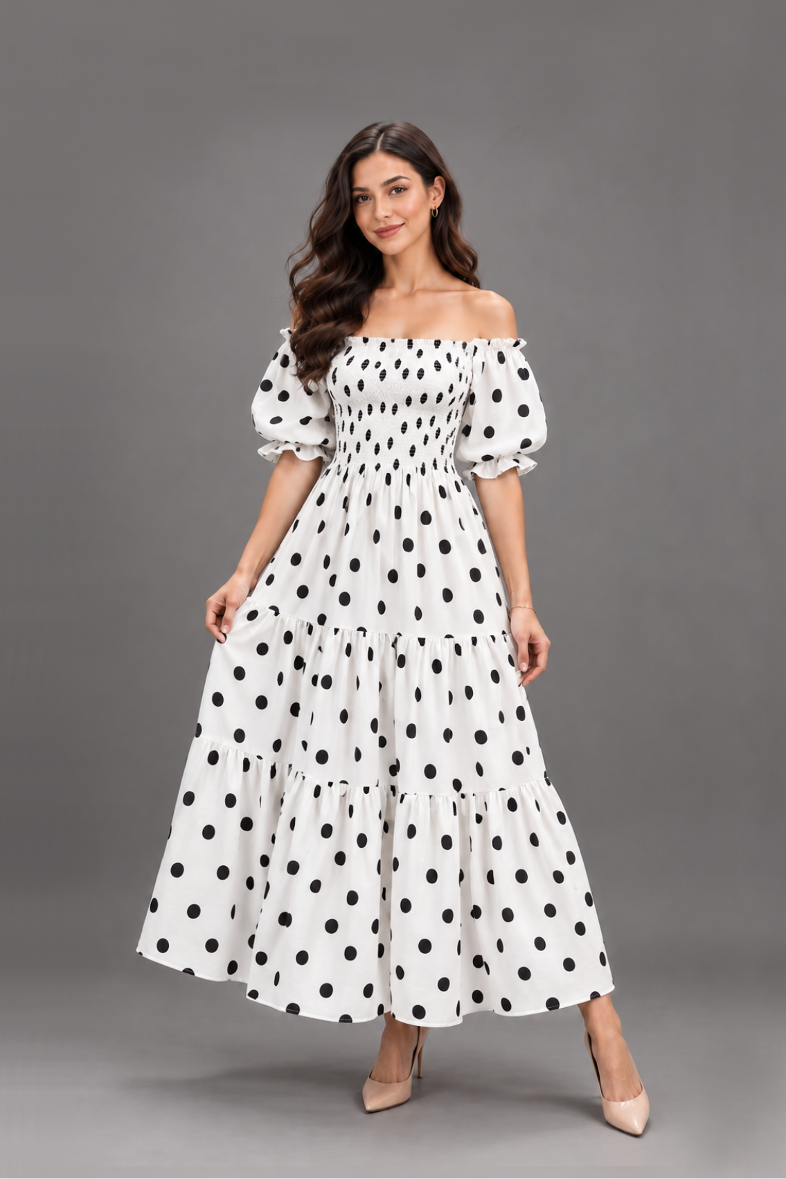 Maxivestido Gabriela Polka Dots Blanco