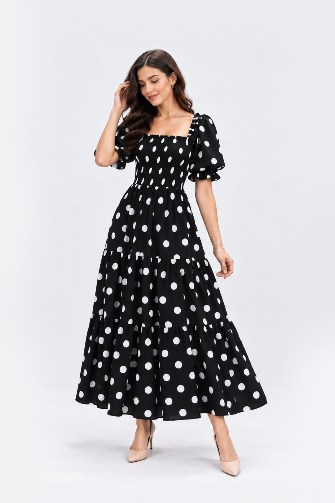 Maxivestido Gabriela Polka Dots Negro