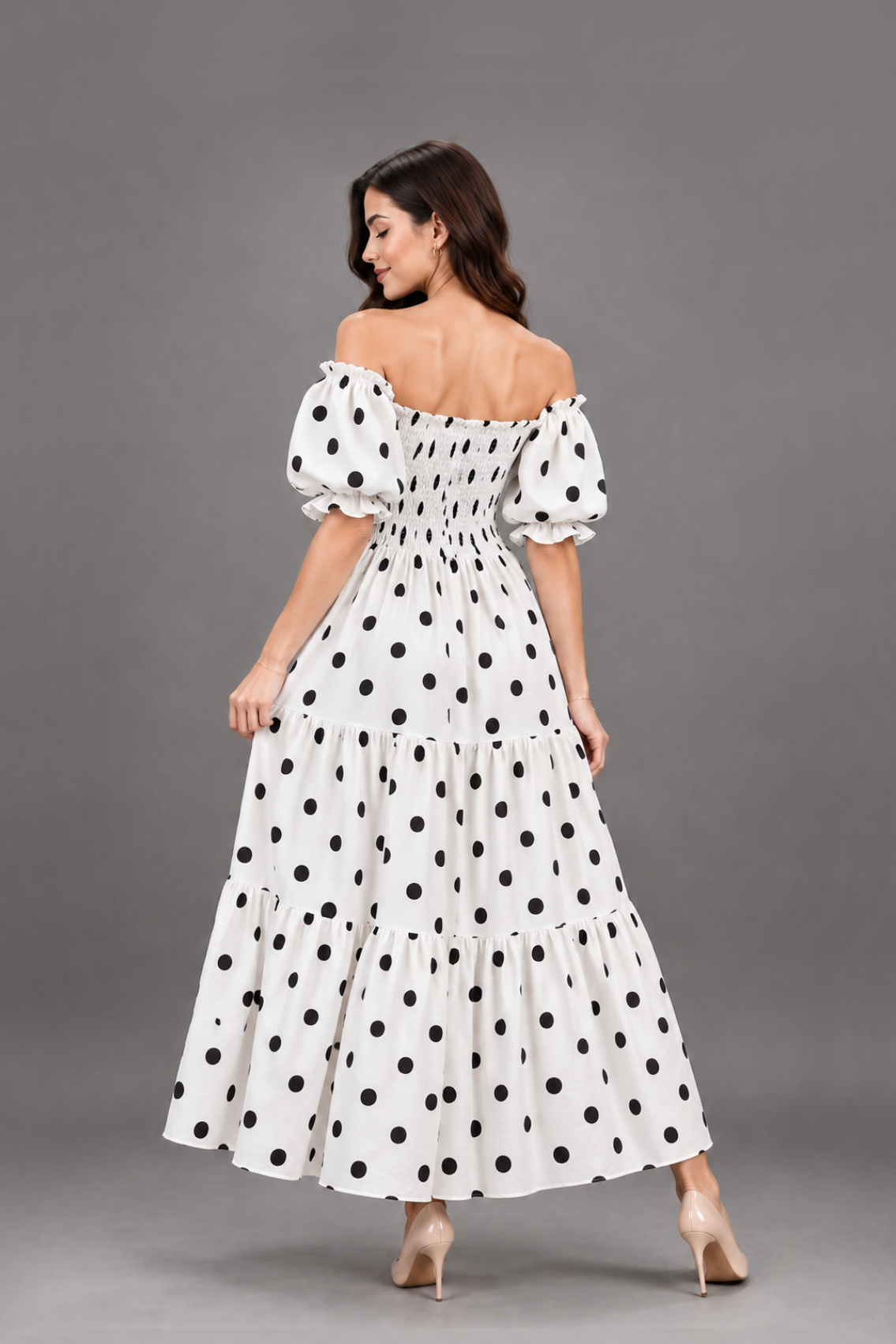 Maxivestido Gabriela Polka Dots Blanco