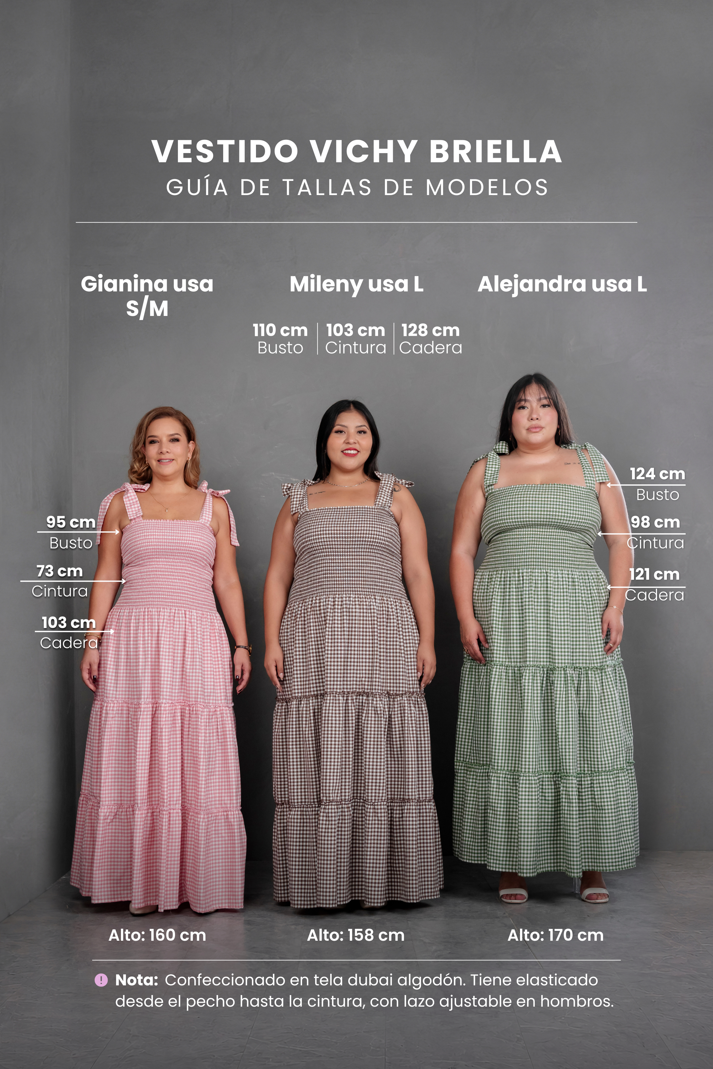 Vestido largo de cuadros Vichy Briella
