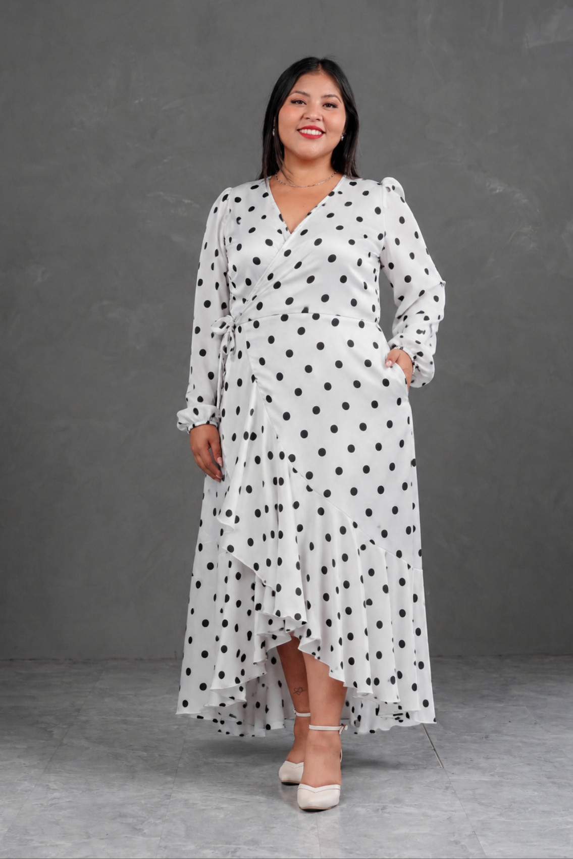 Vestido Envolvente polka dots Blanco