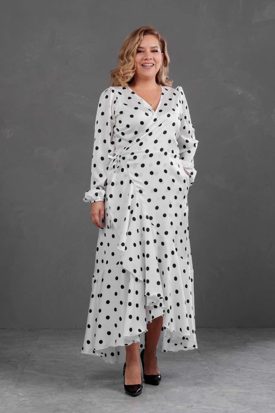 Vestido Envolvente polka dots Blanco