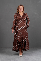 Vestido Envolvente polka dots Marron