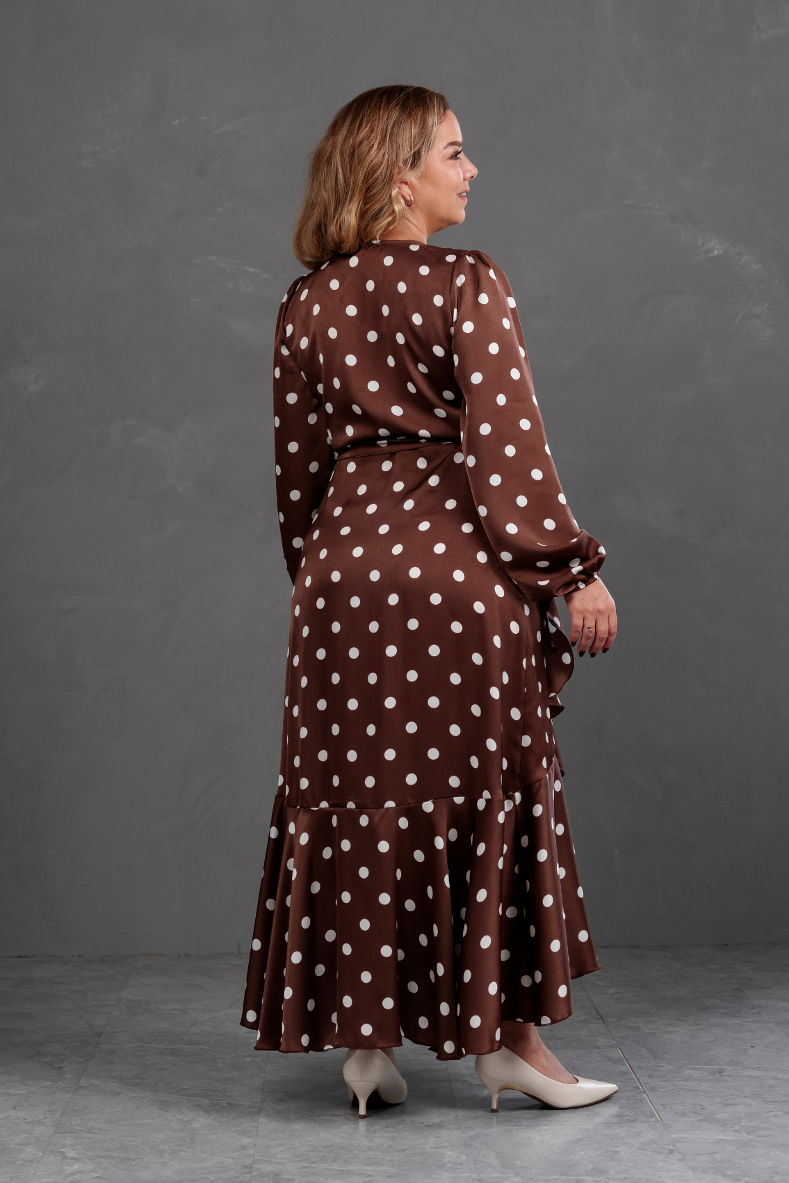 Vestido Envolvente polka dots Marron